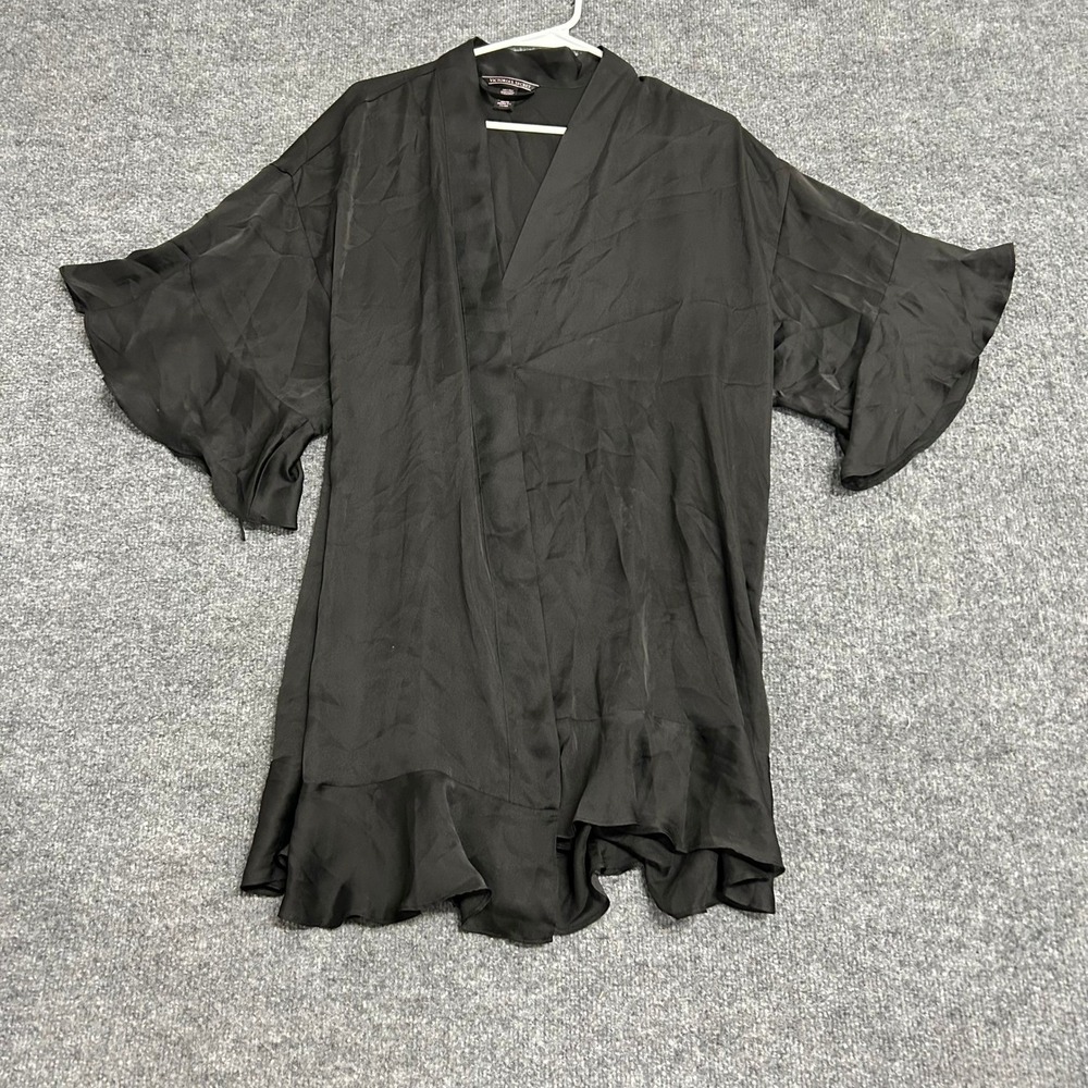 Victoria's Secret Robe Womens Size XS/S Black Satin Ruffle Trim Flutter Sleeve
